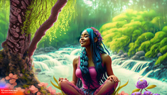 18_Firefly-a-women-alien-with-long-hairs-and-colored-skin,-smiling-and-meditate-in-trees-and-the-forest